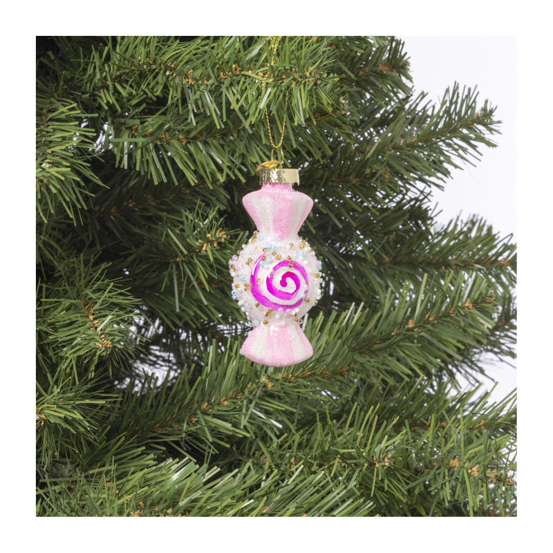 Kersthanger snoepje - glas - ø4.4x8 cm