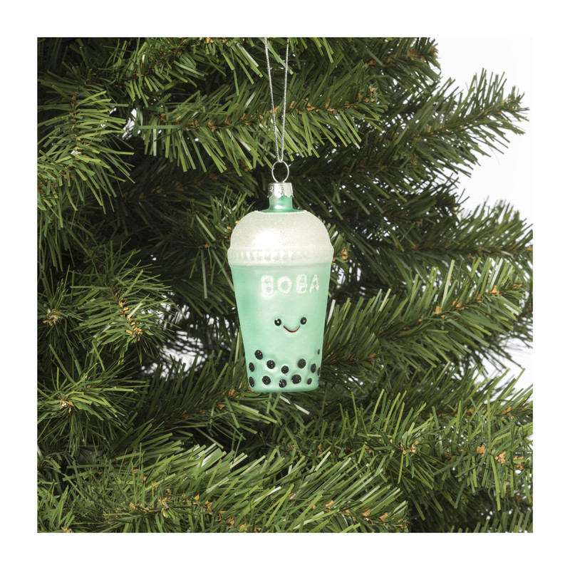 Kersthanger bubble tea - glas - ø5x9.5 cm