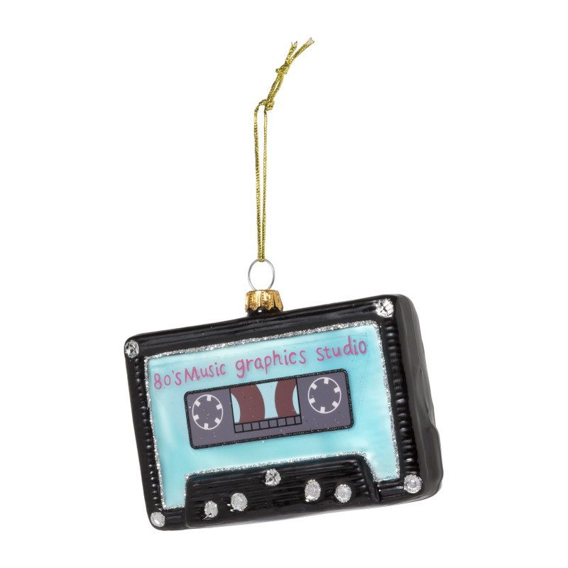 Kersthanger casettebandje - glas - 7.7x10.5x2.9 cm