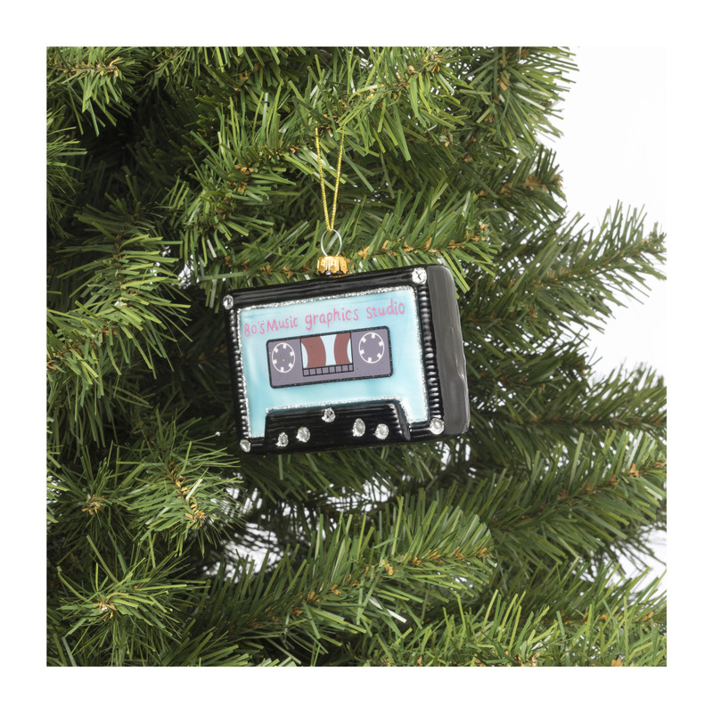 Kersthanger casettebandje - glas - 7.7x10.5x2.9 cm