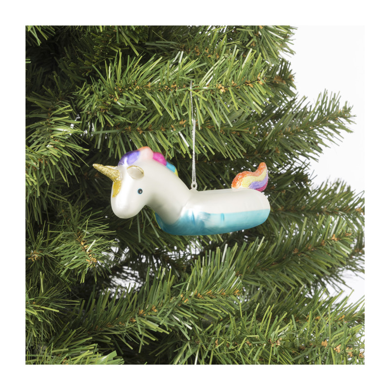 Kersthanger unicorn zwemband - glas - 6.8x16.1x5.9 cm
