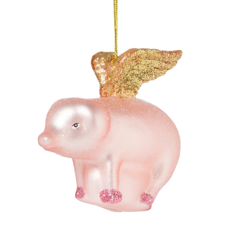 Kersthanger varken vleugels - glas - 7.1x8.9x3.6 cm