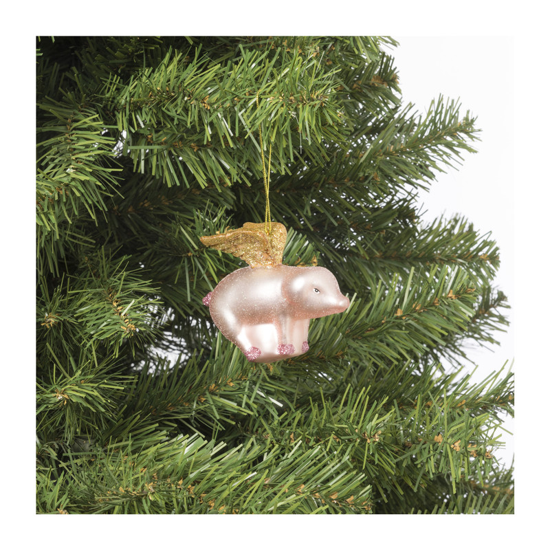 Kersthanger varken vleugels - glas - 7.1x8.9x3.6 cm