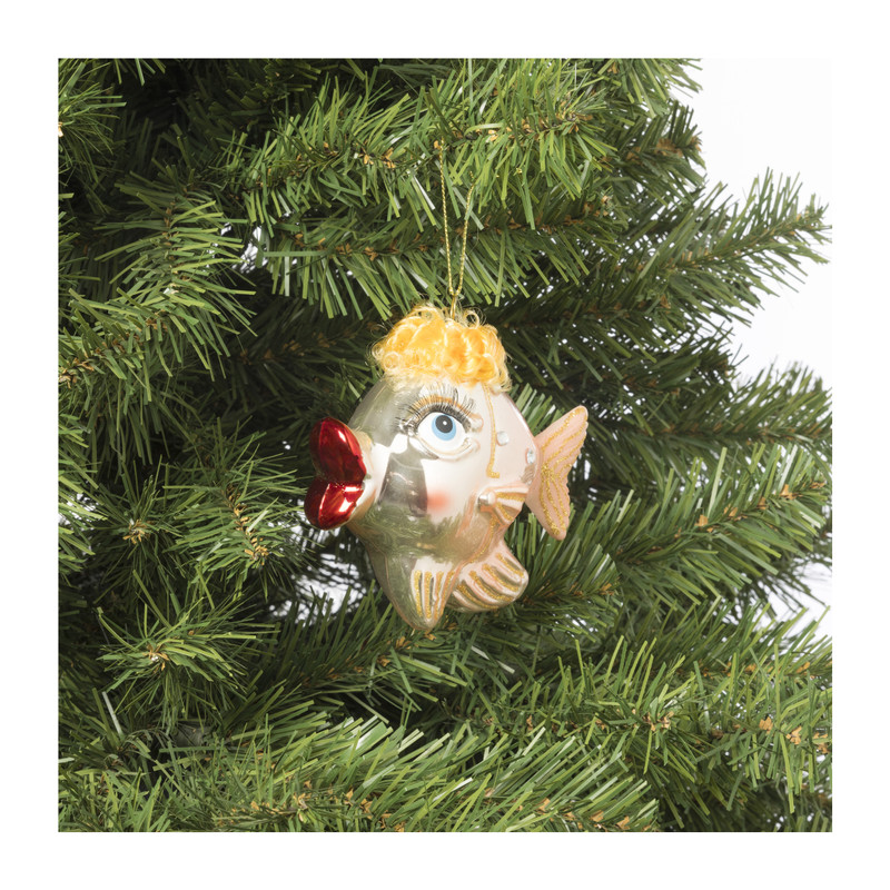 Kersthanger vis roze - glas - 9.8x11.3x4.7 cm