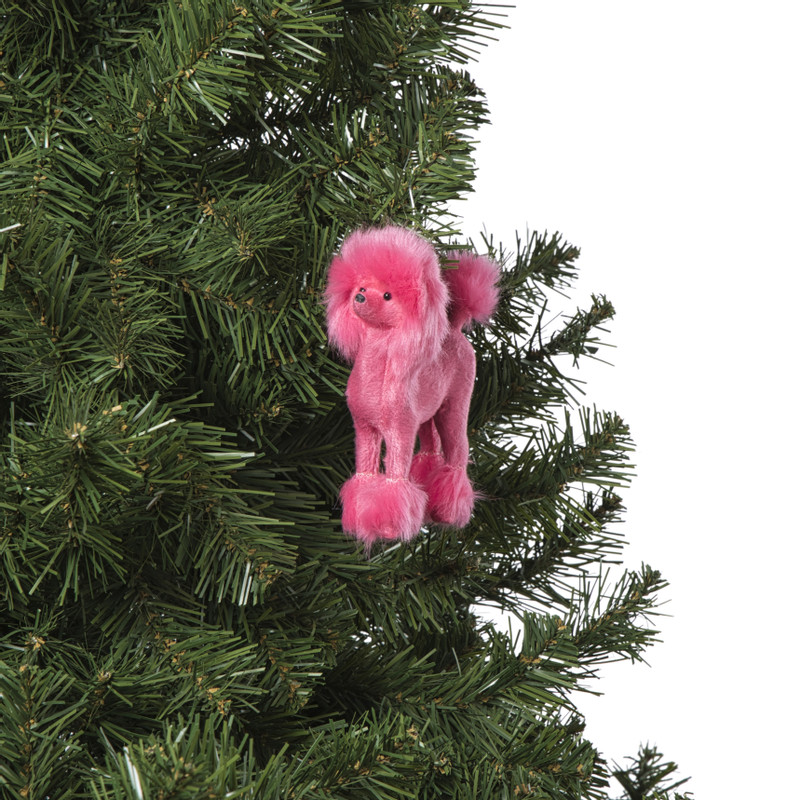 Kersthanger poedel - roze - 11x9x5 cm