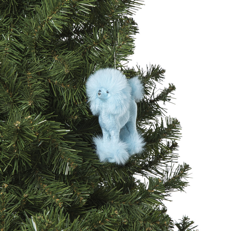 Kersthanger poedel - blauw - 11.5x10x6 cm