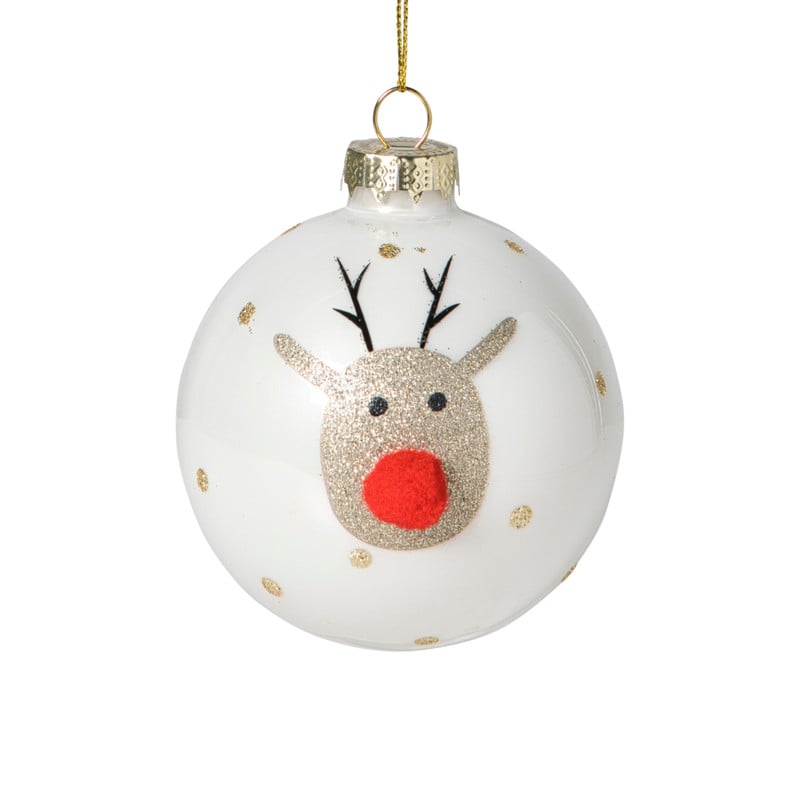 Kerstbal rendier - wit