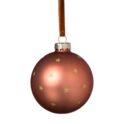 Kerstbal met gouden sterretjes - roze