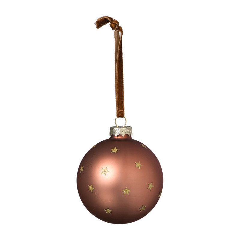 Kerstbal met gouden sterretjes - roze