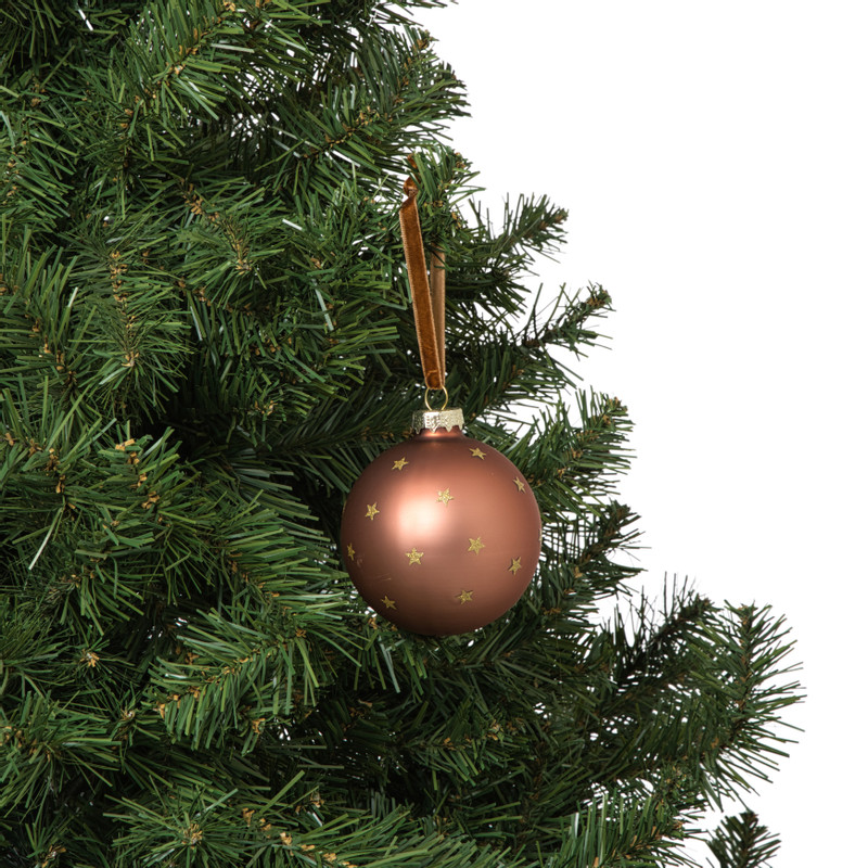 Kerstbal met gouden sterretjes - roze