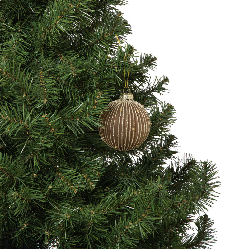 Kerstbal strepen en stippen - bruin