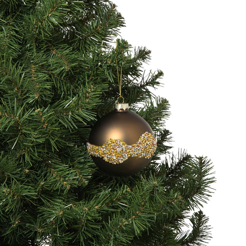 Kerstbal glitter en mat - bruin