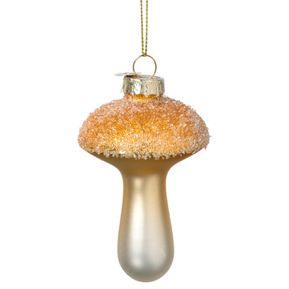 Kersthanger glitter paddenstoel - goudkleurig - ø6x9 cm