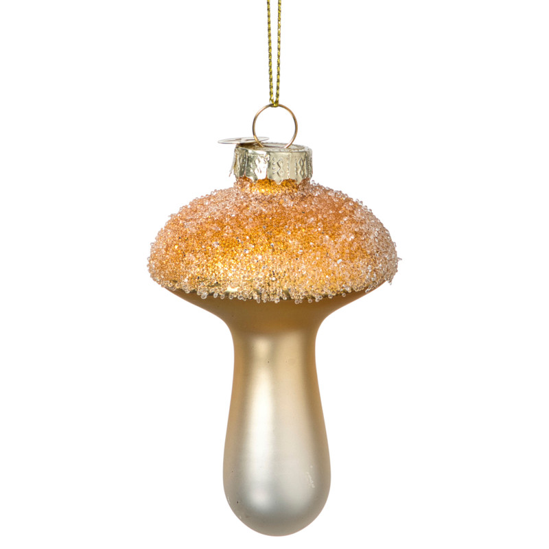 Kersthanger glitter paddenstoel - goudkleurig - ø6x9 cm