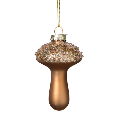 Kersthanger glitter paddenstoel - bruin - ø6x9 cm