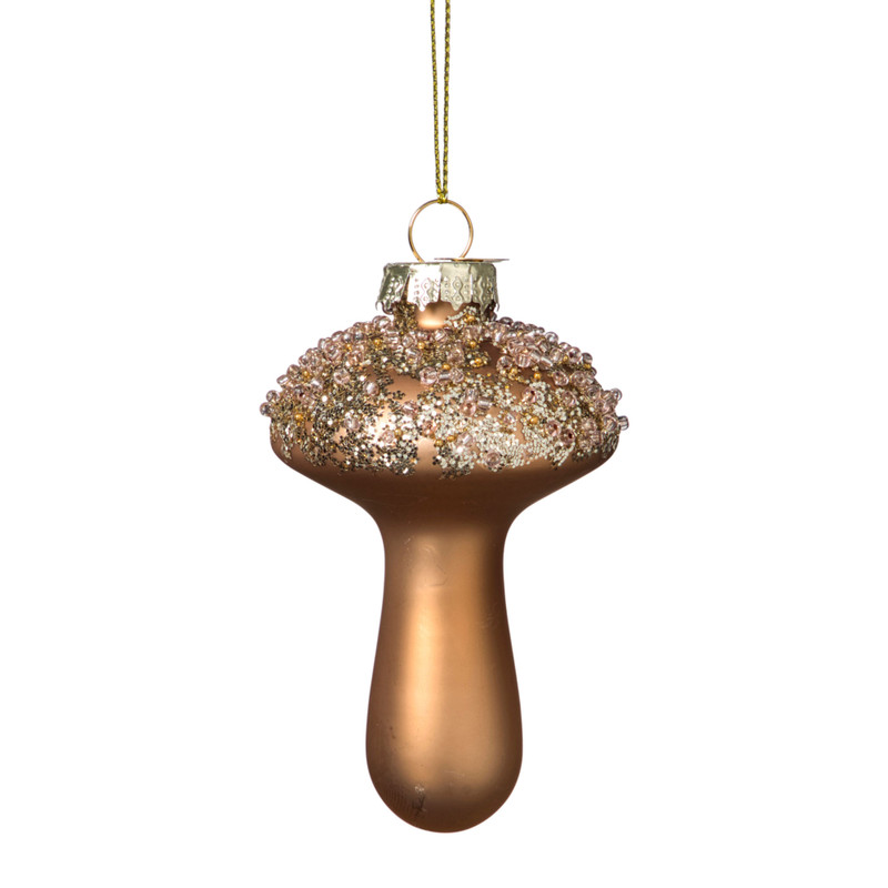 Kersthanger glitter paddenstoel - bruin - ø6x9 cm