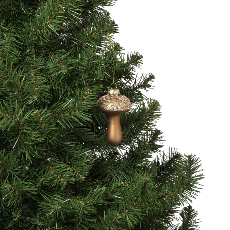 Kersthanger glitter paddenstoel - bruin - ø6x9 cm