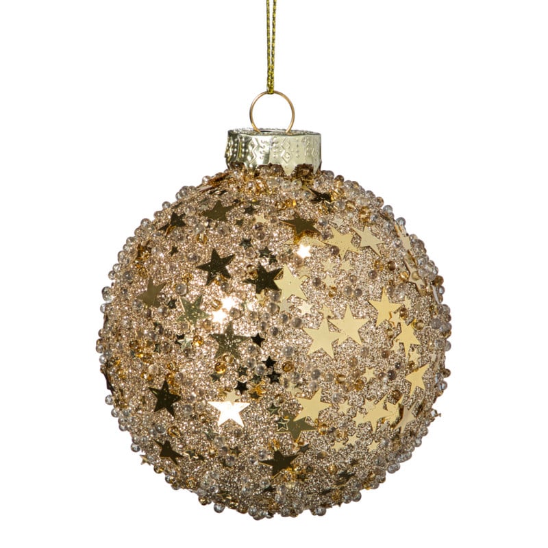 Kerstbal glitter sterretjes - goudkleurig