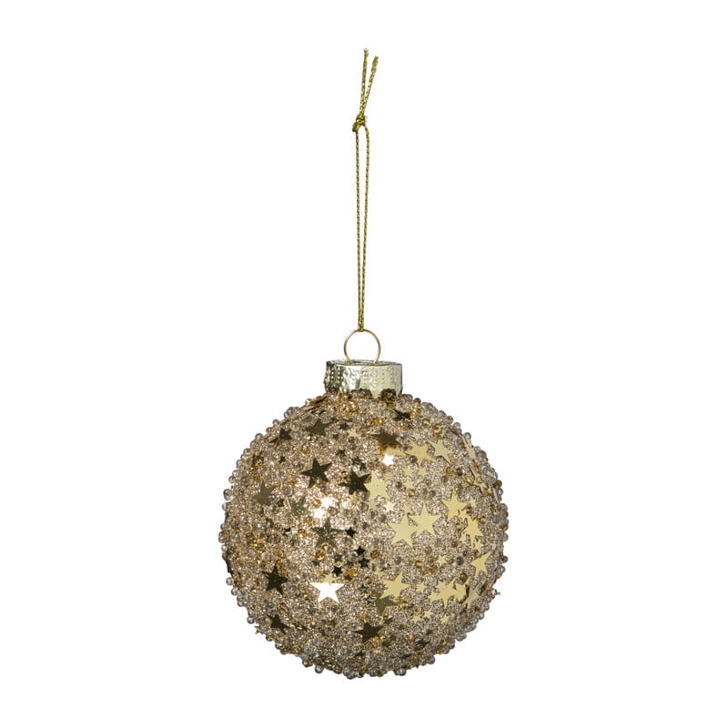 Kerstbal glitter sterretjes - goudkleurig