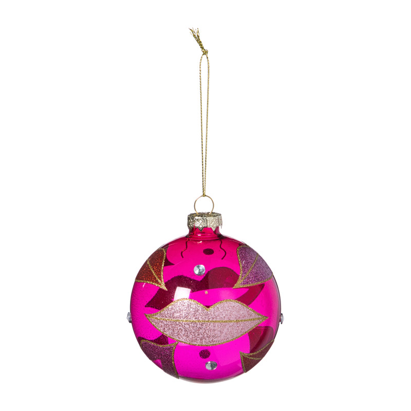 Kerstbal lippen - roze/rood