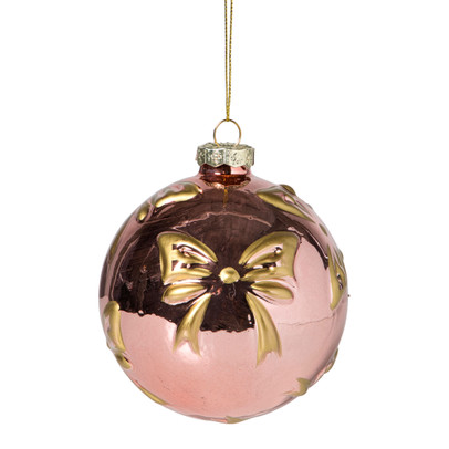 Kerstbal met strikjes - roze