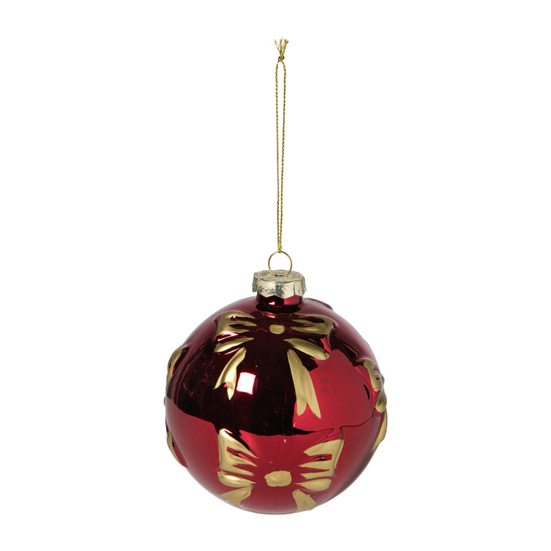 Kerstbal met strikjes - bordeaux rood