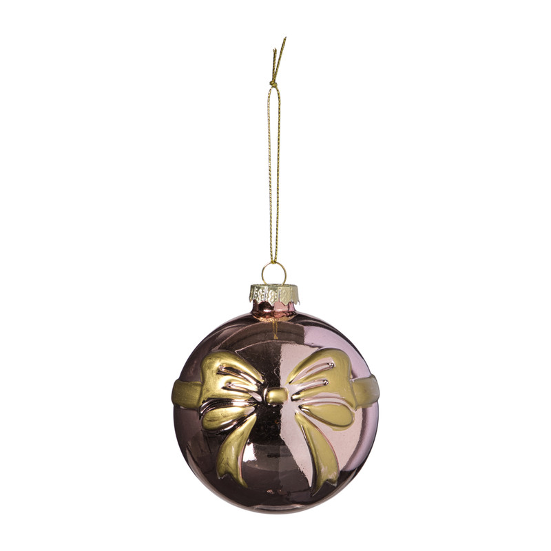 Kerstbal met strik - roze