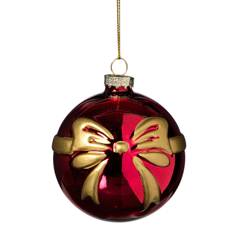 Kerstbal met strik - bordeaux rood
