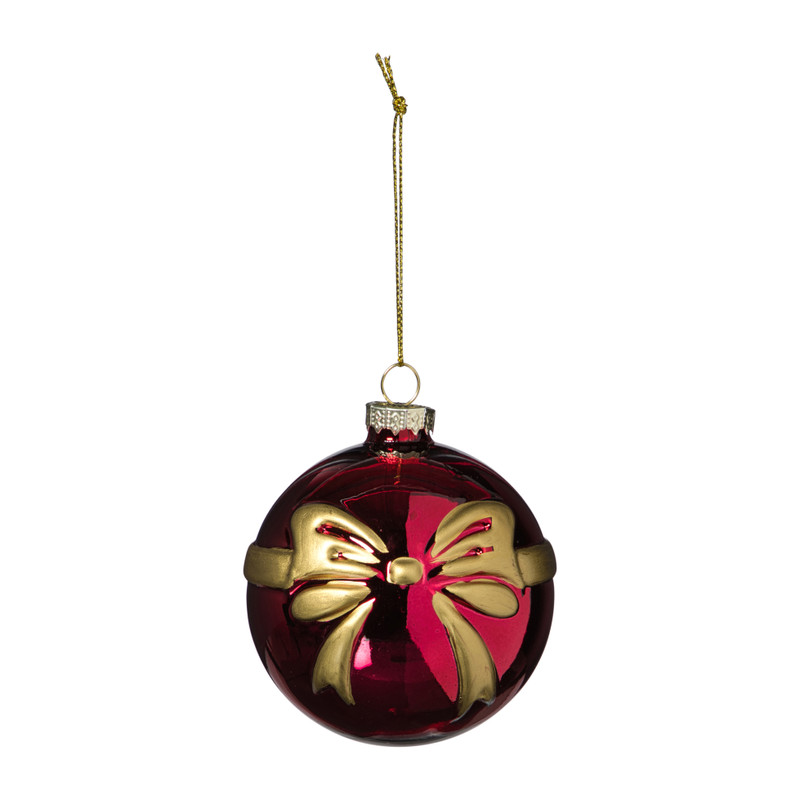 Kerstbal met strik - bordeaux rood
