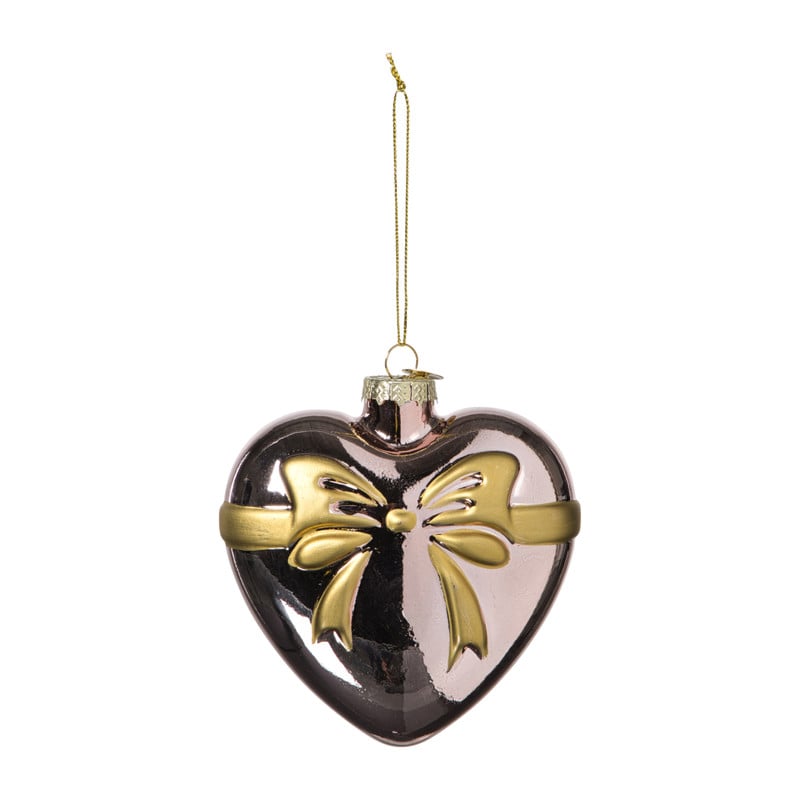 Kersthanger hart met strik - roze - 10.5x10x4.5 cm