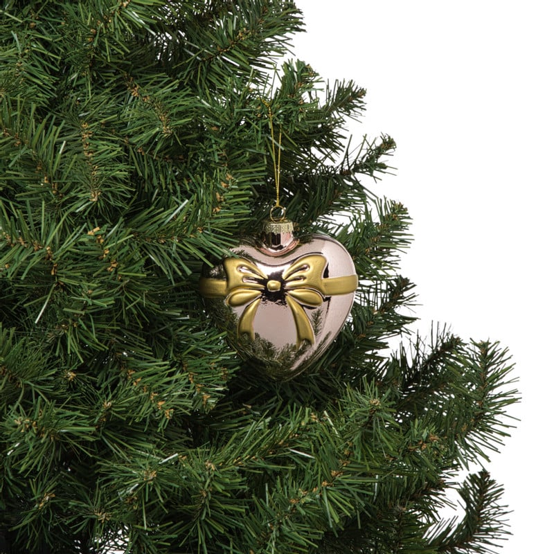 Kersthanger hart met strik - roze - 10.5x10x4.5 cm