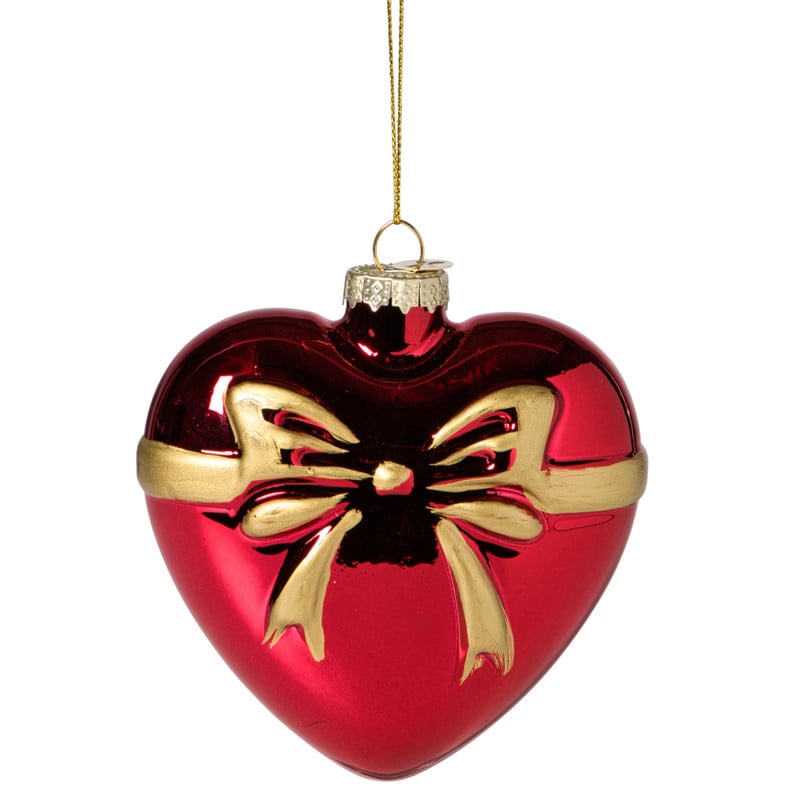 Kersthanger hart met strik - bordeaux rood - 10.5x10x4.5 cm