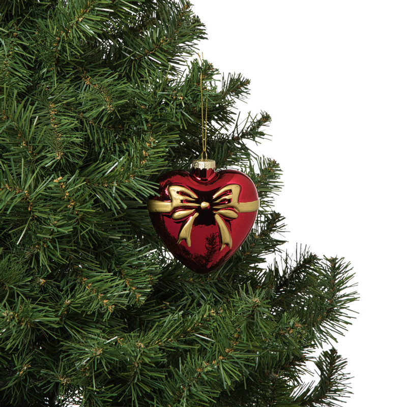 Kersthanger hart met strik - bordeaux rood - 10.5x10x4.5 cm
