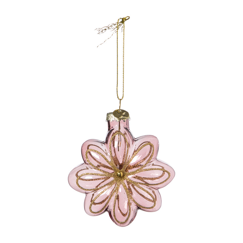 Kersthanger bloem - paars - 8.5x8x3.4 cm