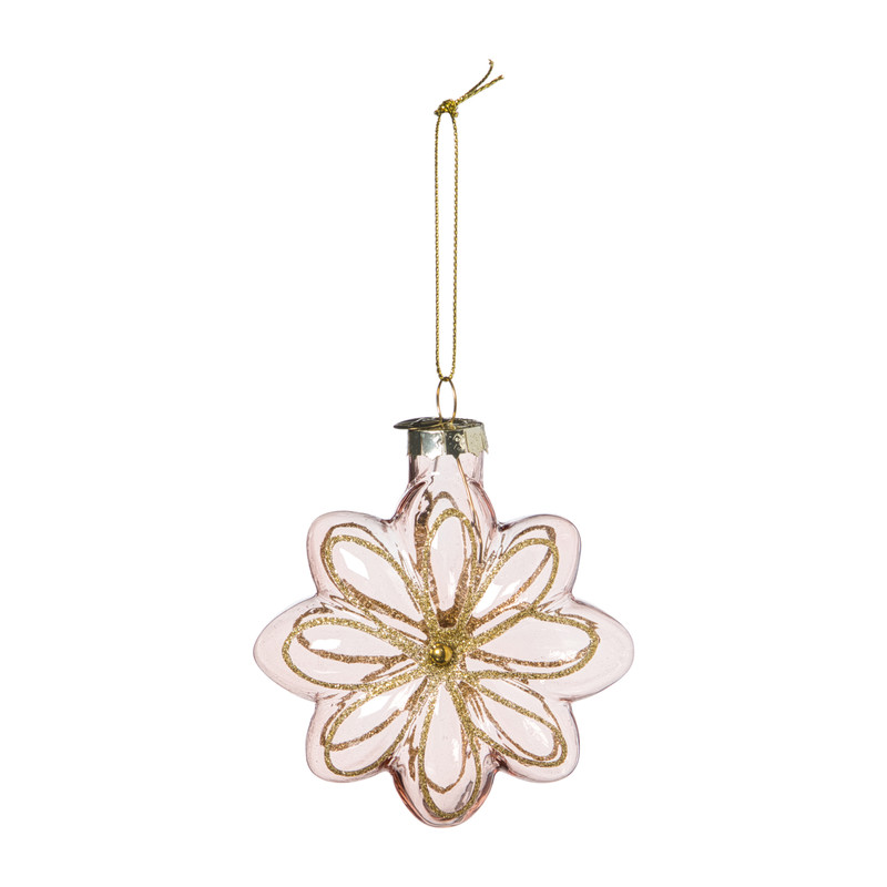 Kersthanger bloem - roze - 8.5x8x3.4 cm