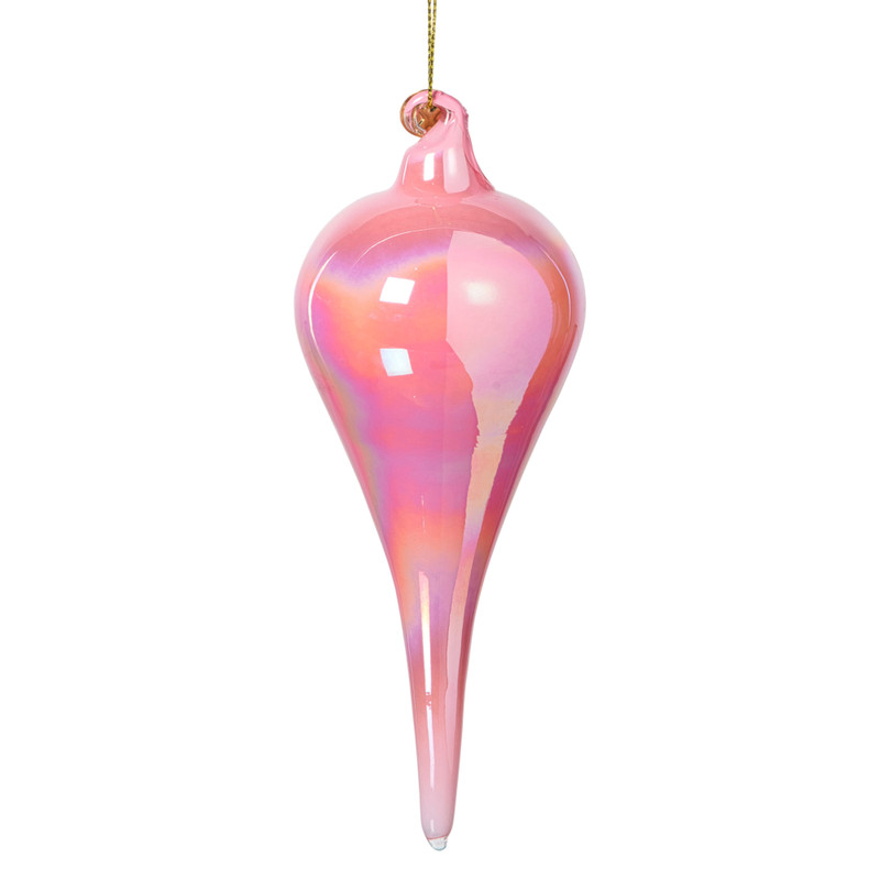 Kersthanger druppel - roze - ø6x15 cm