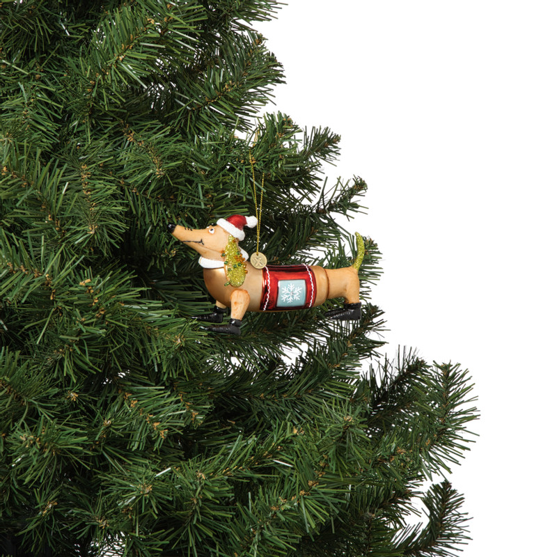 Kersthanger teckel - bruin - 8x15.5x3.5 cm