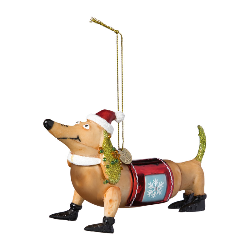 Kersthanger teckel - bruin - 8x15.5x3.5 cm