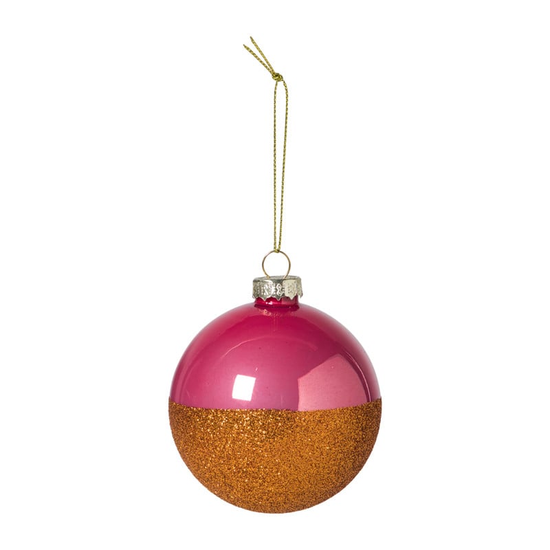 Kerstbal glitter en glans - roze/oranje