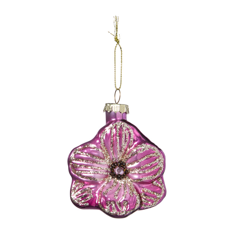 Kersthanger bloem - roze - 7.8x6.8x3 cm
