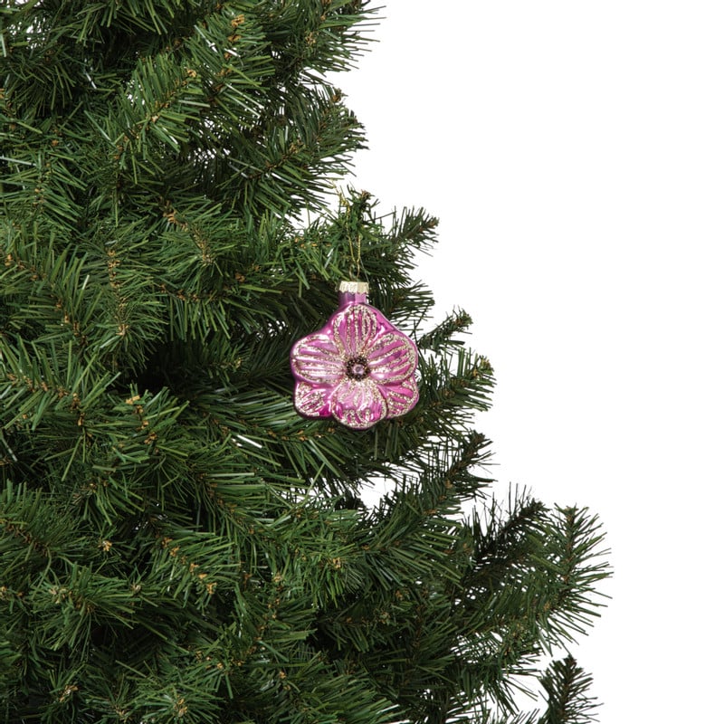 Kersthanger bloem - roze - 7.8x6.8x3 cm
