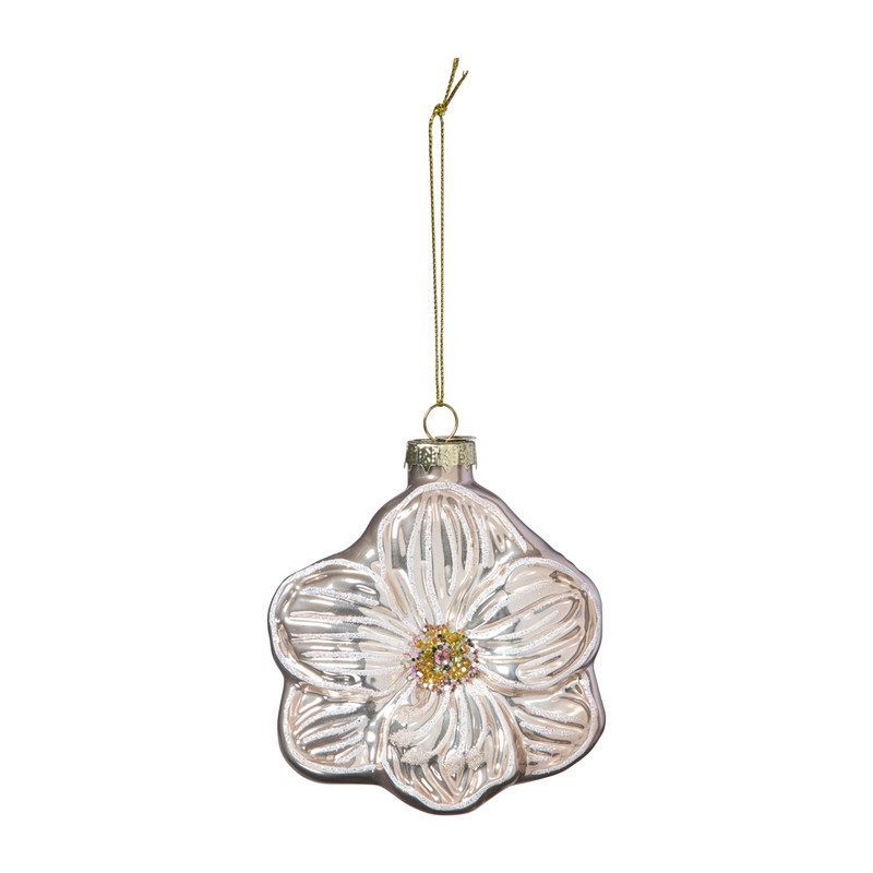 Kersthanger bloem - lichtroze - 7.8x6.8x3 cm