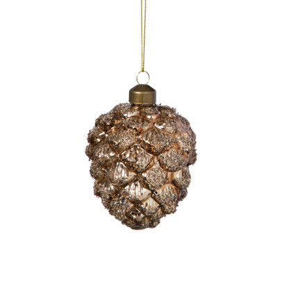 Kersthanger dennenappel glitters - bruin - ø7x9.5 cm