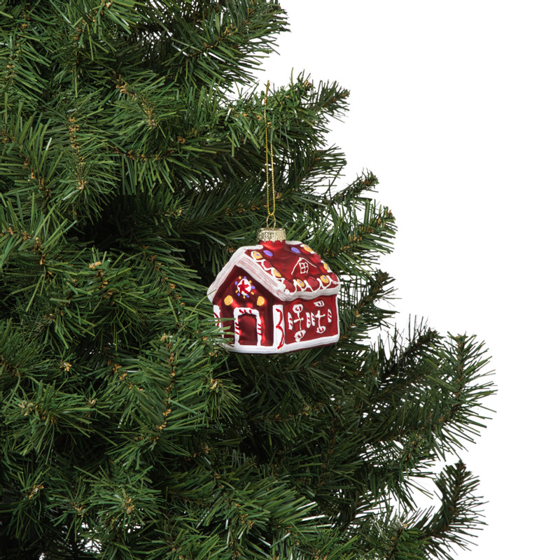 Kersthanger snoephuisje - oranje - 8x6.5x6.5 cm