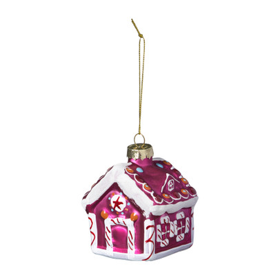 Kersthanger snoephuisje - roze - 8x6.5x6.5 cm