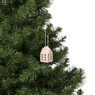 Kersthanger huisje keramiek - roze - 5.5x3.5x3.5 cm