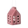 Kersthanger huisje keramiek - donkerpaars - 5.5x3.5x3.5 cm