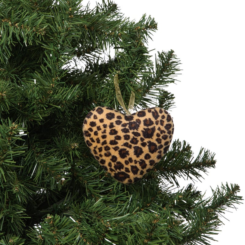 Kersthanger hart luipaard - bruin - 12x12 cm