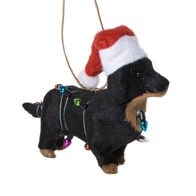 Kersthanger teckel met lampjes - bruin - 8x13x3.5 cm