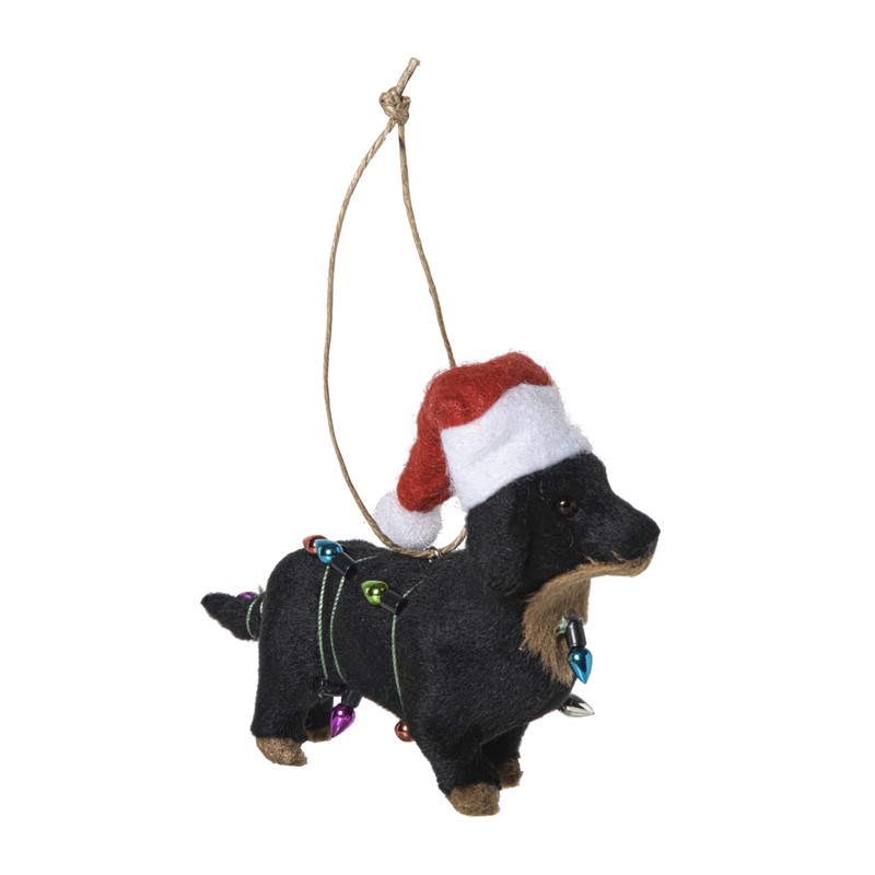 Kersthanger teckel met lampjes - bruin - 8x13x3.5 cm